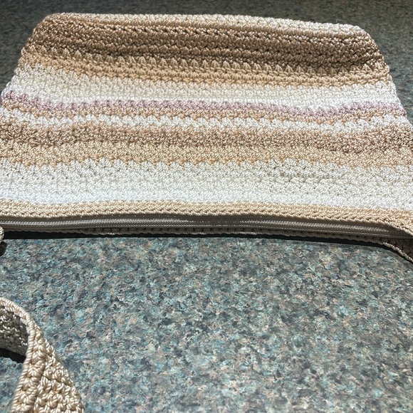 The Sak Crochet earth tone purse zipper closure outside pocket lined inside - Picture 7 of 11